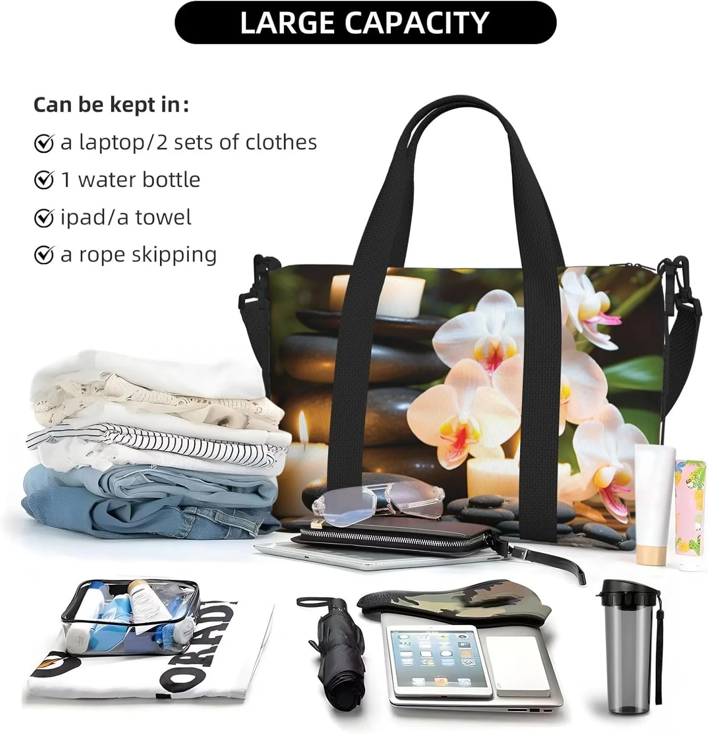 Sports Gym Bag for Women Men Travel Duffel Bag Tote Weekender Bag Carry on Overnight Bag for Travel Swimming Fitness Workout Sports Relaxation with Massage Spa Duffle Bag