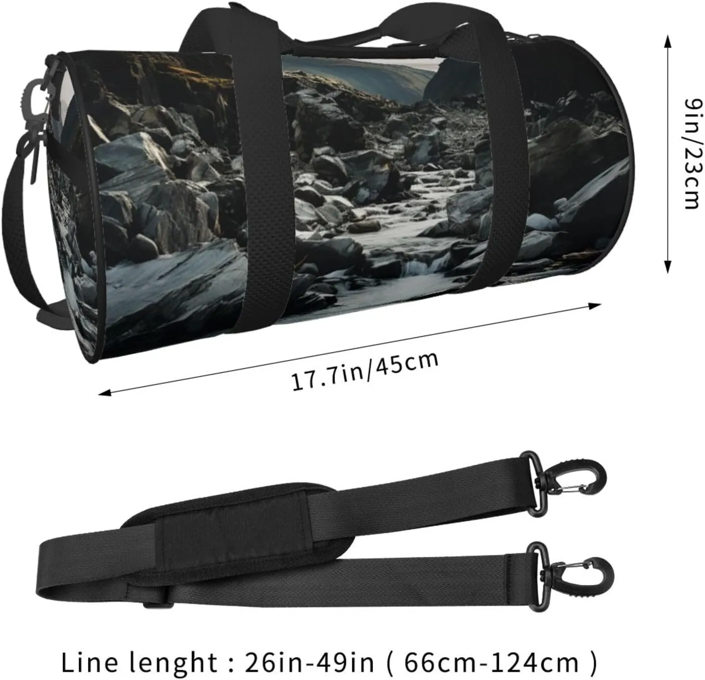 Sports Gym Bag for Women Men Travel Duffel Bag Tote Weekender Bag Carry on Overnight Bag for Travel Swimming Fitness Workout Sports River and gray rocks Duffle Bag