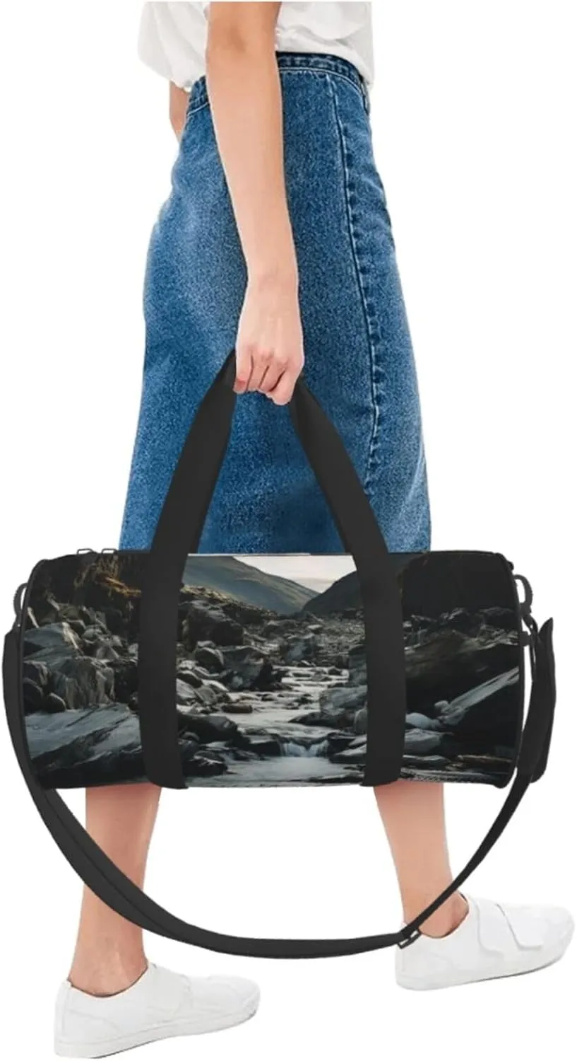 Sports Gym Bag for Women Men Travel Duffel Bag Tote Weekender Bag Carry on Overnight Bag for Travel Swimming Fitness Workout Sports River and gray rocks Duffle Bag