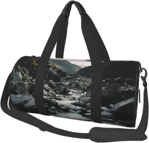 Sports Gym Bag for Women Men Travel Duffel Bag Tote Weekender Bag Carry on Overnight Bag for Travel Swimming Fitness Workout Sports River and gray rocks Duffle Bag