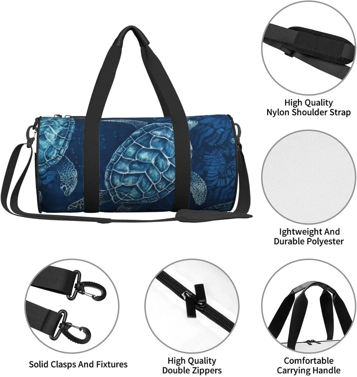 Sports Gym Bag for Women Men Travel Duffel Bag Tote Weekender Bag Carry on Overnight Bag for Travel Swimming Fitness Workout Sports Sea Turtle-Blue Duffle Bag