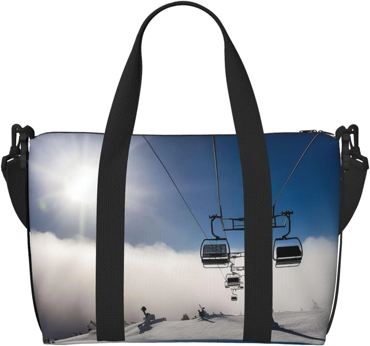 Sports Gym Bag for Women Men Travel Duffel Bag Tote Weekender Bag Carry on Overnight Bag for Travel Swimming Fitness Workout Sports Ski Lift at Sunshine Duffle Bag