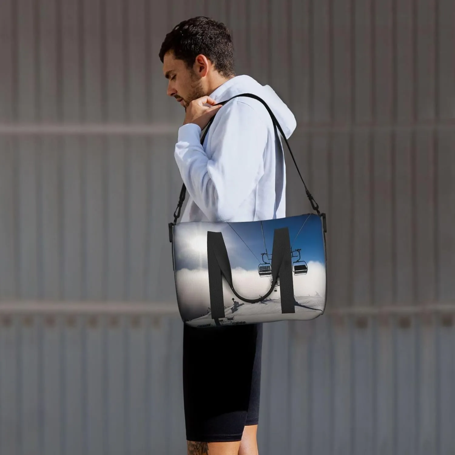 Sports Gym Bag for Women Men Travel Duffel Bag Tote Weekender Bag Carry on Overnight Bag for Travel Swimming Fitness Workout Sports Ski Lift at Sunshine Duffle Bag
