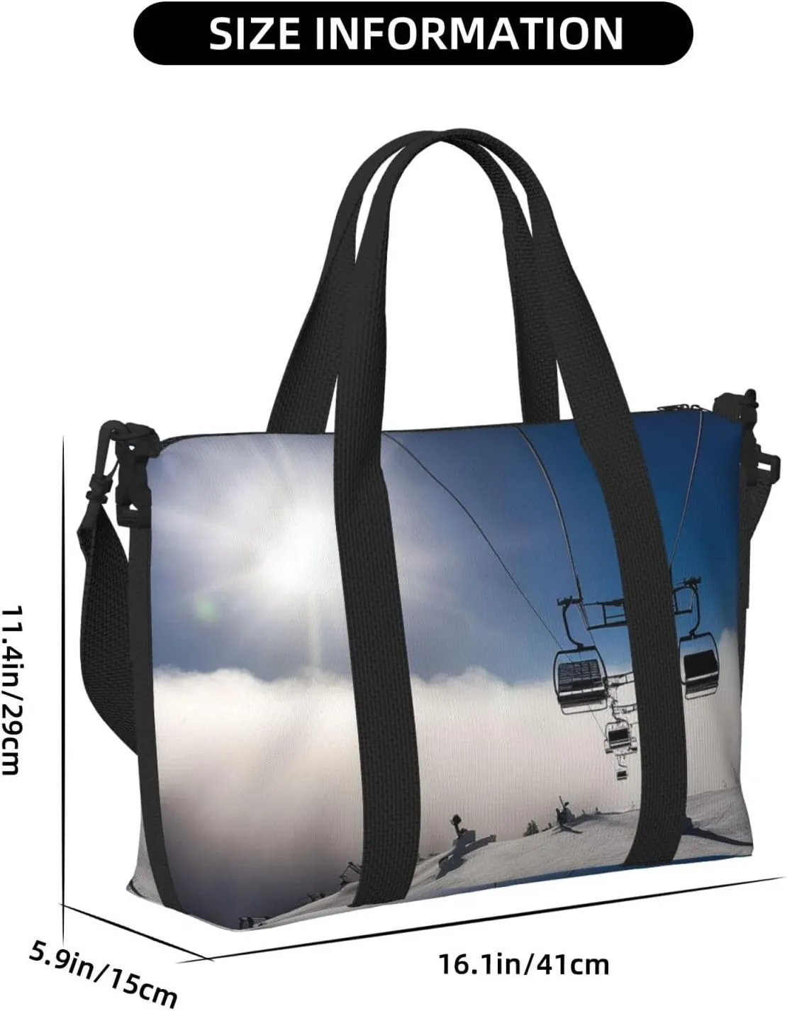 Sports Gym Bag for Women Men Travel Duffel Bag Tote Weekender Bag Carry on Overnight Bag for Travel Swimming Fitness Workout Sports Ski Lift at Sunshine Duffle Bag