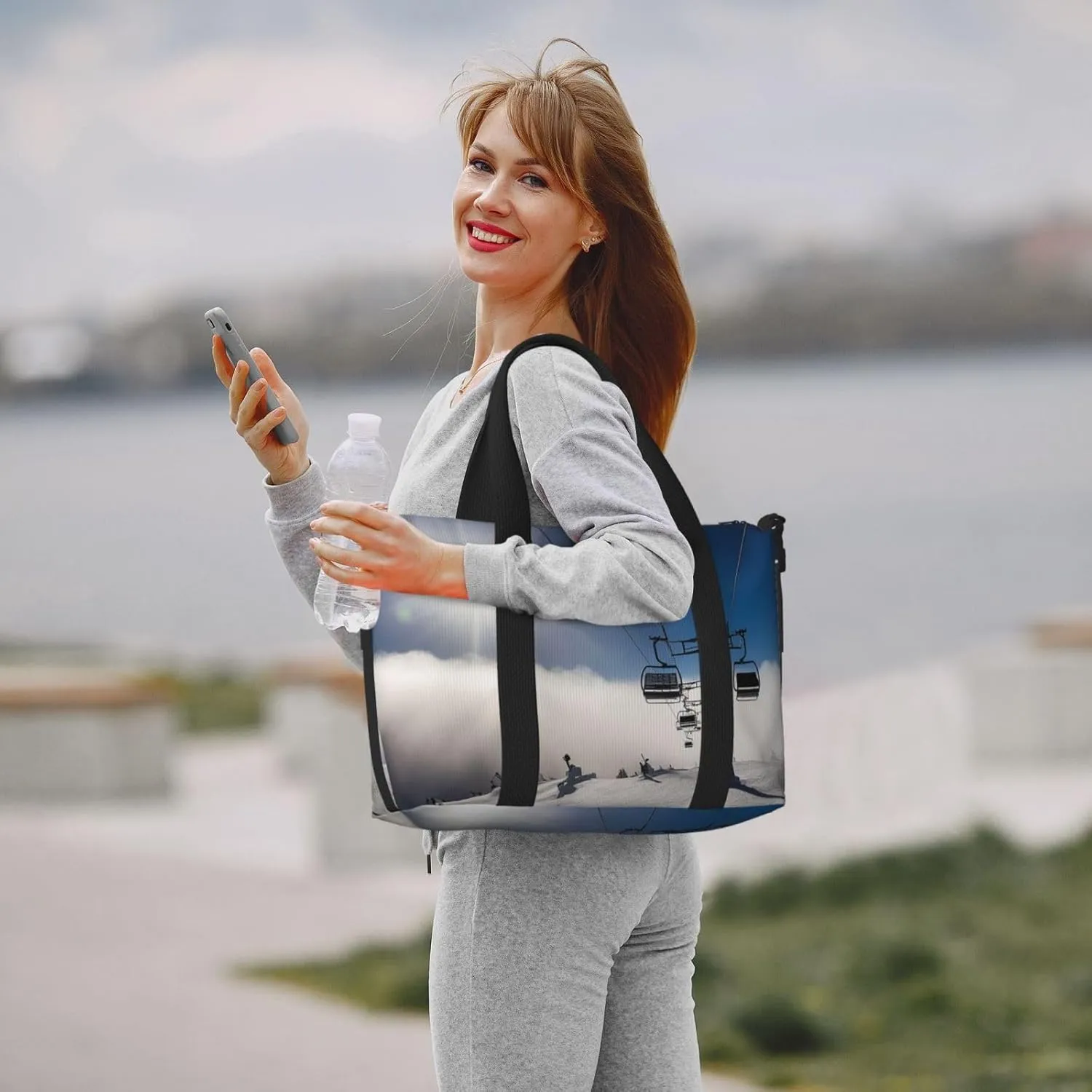 Sports Gym Bag for Women Men Travel Duffel Bag Tote Weekender Bag Carry on Overnight Bag for Travel Swimming Fitness Workout Sports Ski Lift at Sunshine Duffle Bag