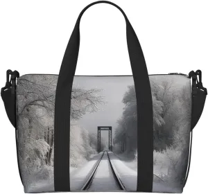 Sports Gym Bag for Women Men Travel Duffel Bag Tote Weekender Bag Carry on Overnight Bag for Travel Swimming Fitness Workout Sports Snowy Train Tracks Duffle Bag