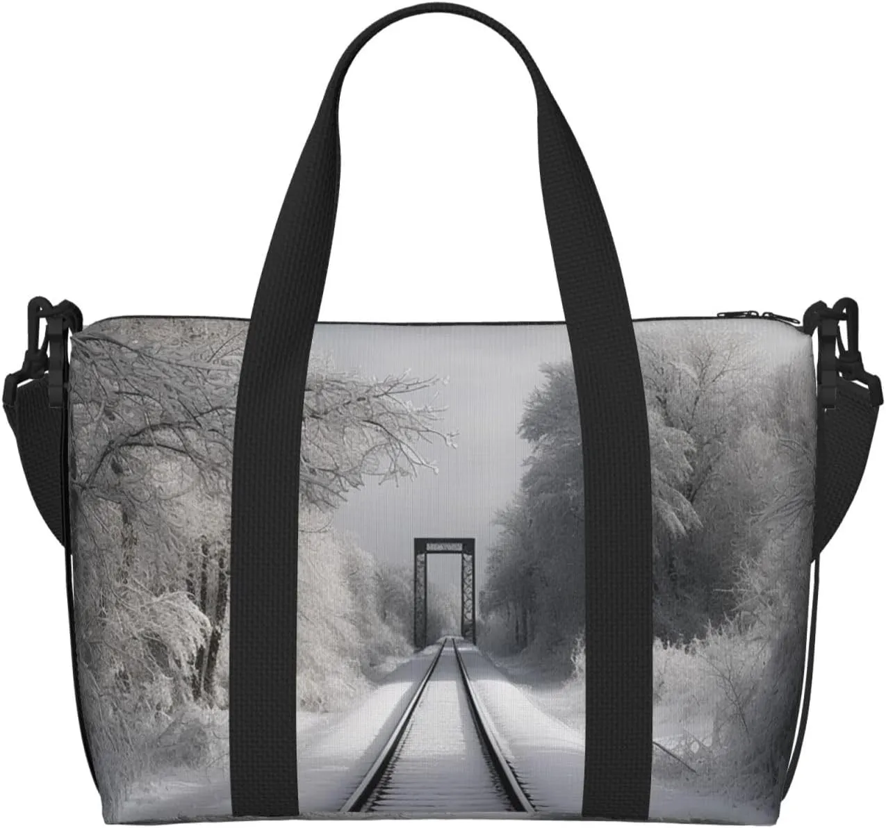 Sports Gym Bag for Women Men Travel Duffel Bag Tote Weekender Bag Carry on Overnight Bag for Travel Swimming Fitness Workout Sports Snowy Train Tracks Duffle Bag