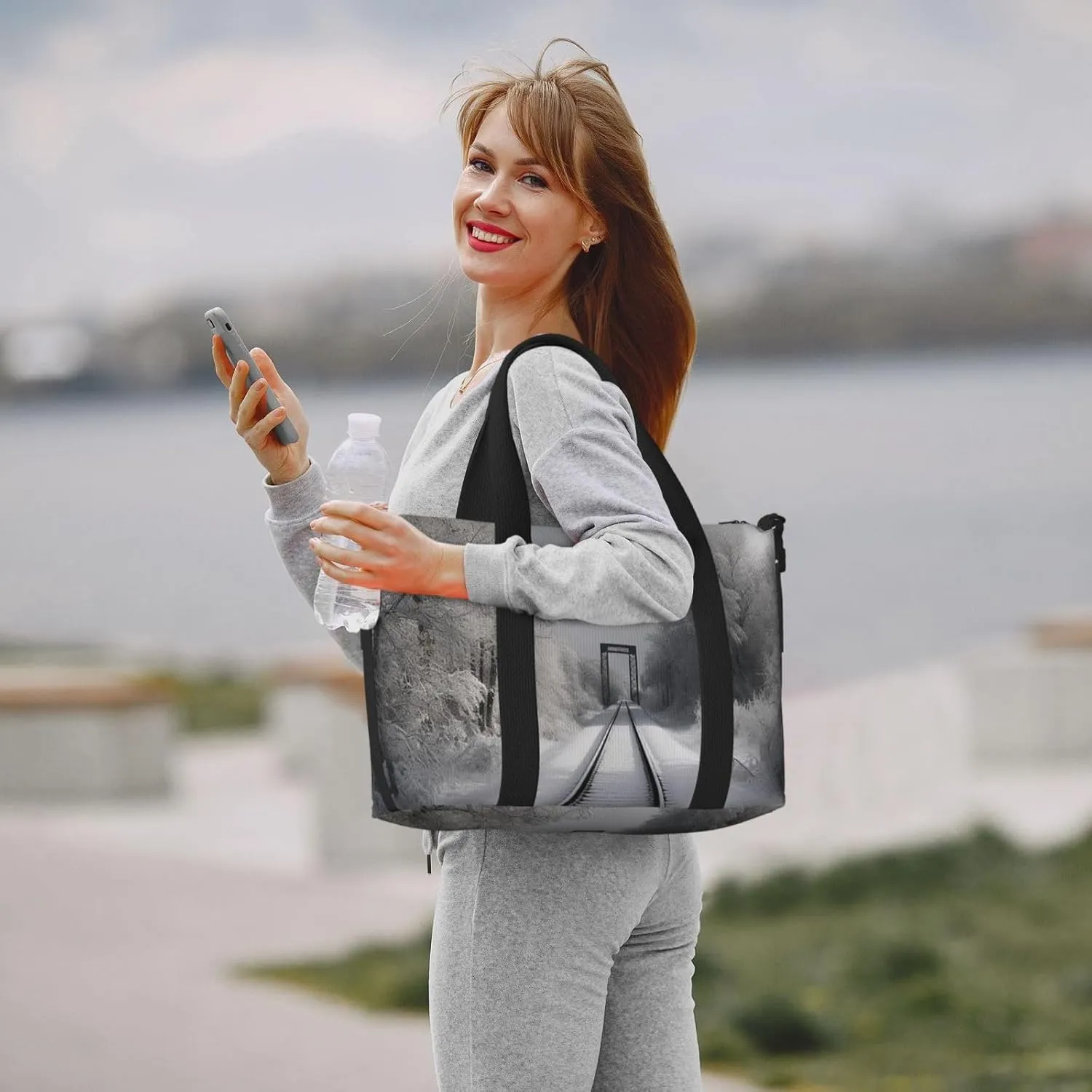 Sports Gym Bag for Women Men Travel Duffel Bag Tote Weekender Bag Carry on Overnight Bag for Travel Swimming Fitness Workout Sports Snowy Train Tracks Duffle Bag
