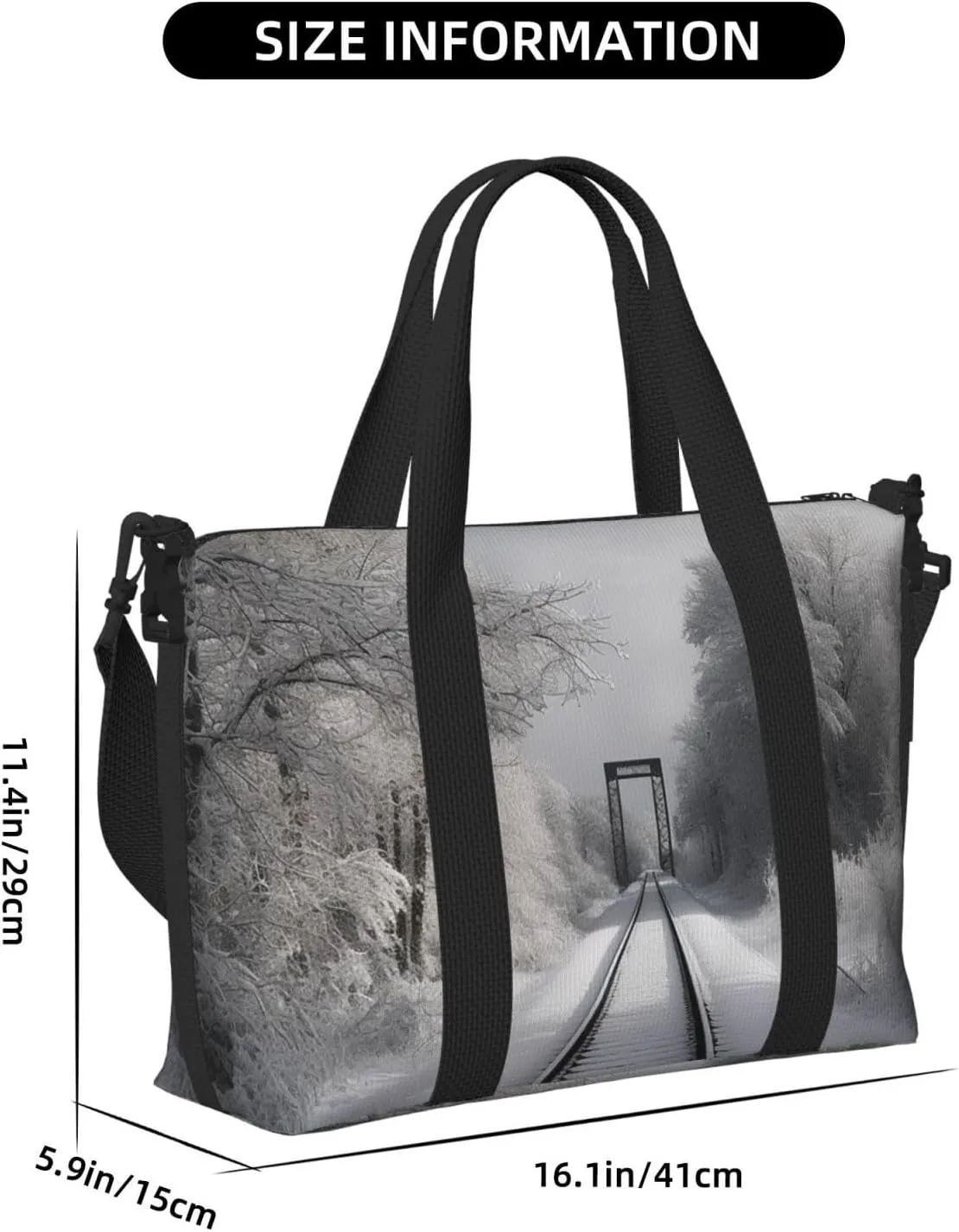 Sports Gym Bag for Women Men Travel Duffel Bag Tote Weekender Bag Carry on Overnight Bag for Travel Swimming Fitness Workout Sports Snowy Train Tracks Duffle Bag