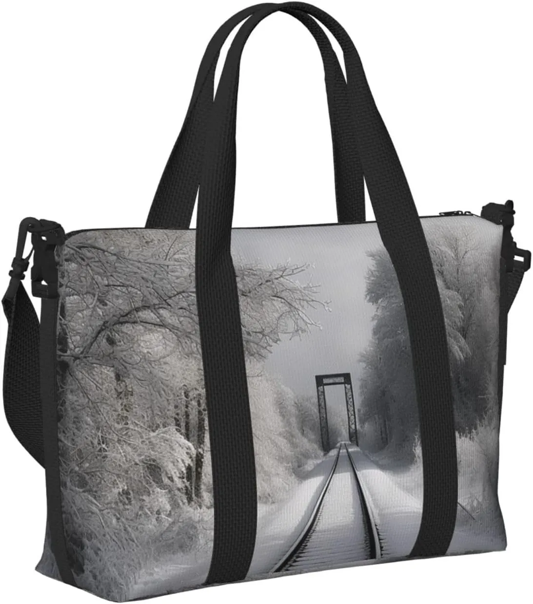 Sports Gym Bag for Women Men Travel Duffel Bag Tote Weekender Bag Carry on Overnight Bag for Travel Swimming Fitness Workout Sports Snowy Train Tracks Duffle Bag