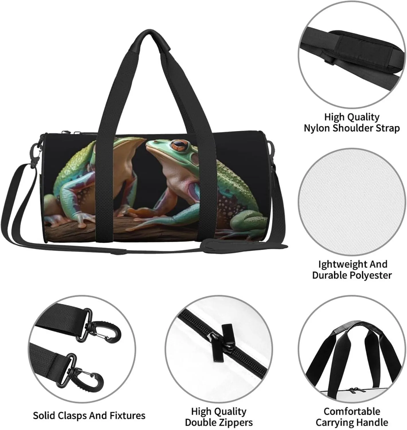 Sports Gym Bag for Women Men Travel Duffel Bag Tote Weekender Bag Carry on Overnight Bag for Travel Swimming Fitness Workout Sports Two Frogs Duffle Bag