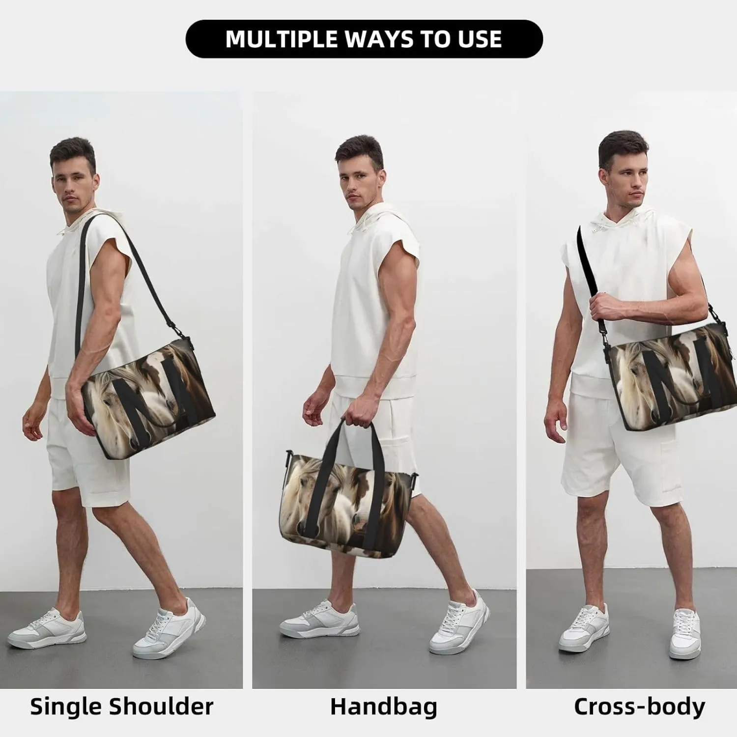 Sports Gym Bag for Women Men Travel Duffel Bag Tote Weekender Bag Carry on Overnight Bag for Travel Swimming Fitness Workout Sports Two horses Duffle Bag
