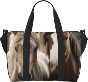 Sports Gym Bag for Women Men Travel Duffel Bag Tote Weekender Bag Carry on Overnight Bag for Travel Swimming Fitness Workout Sports Two horses Duffle Bag