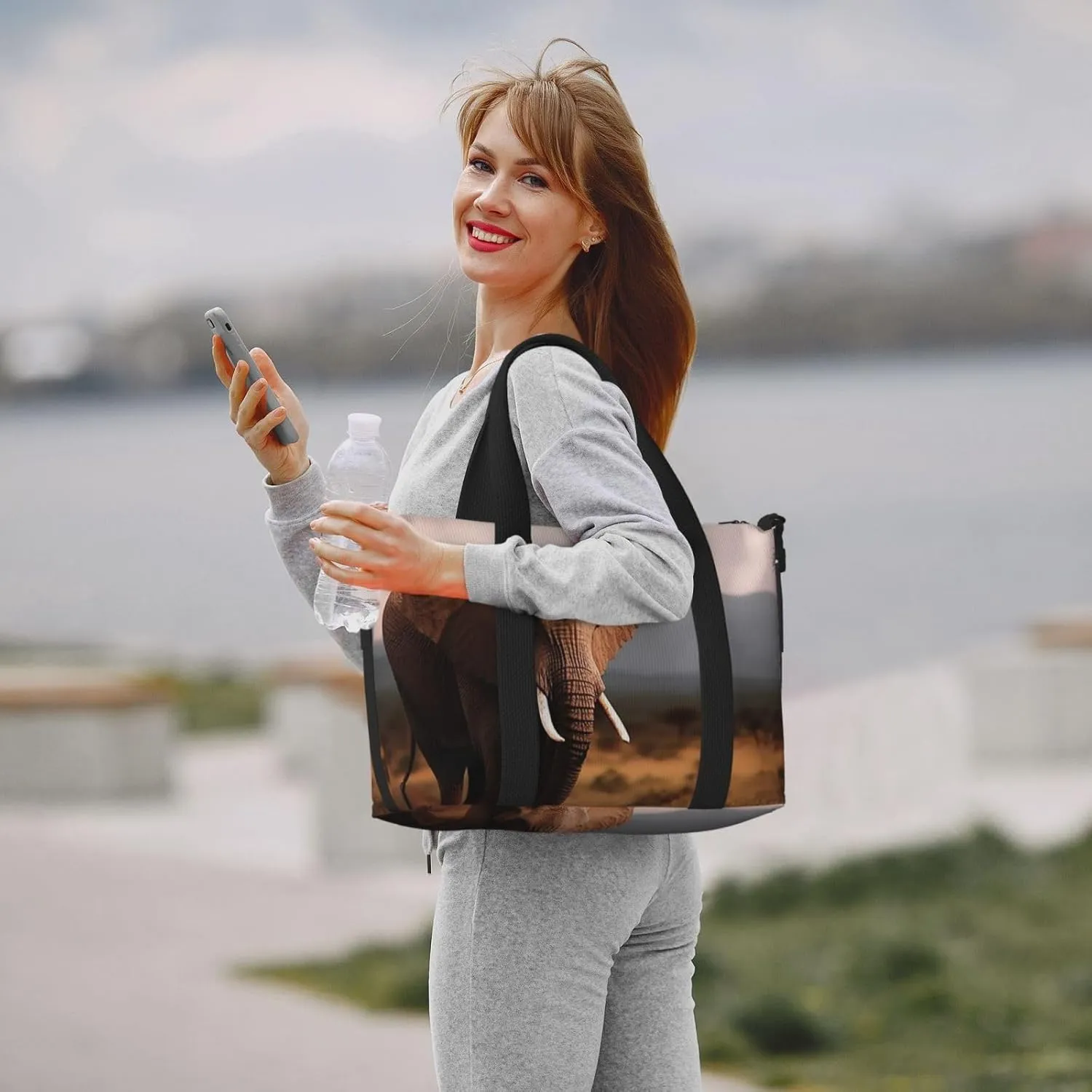 Sports Gym Bag for Women Men Travel Duffel Bag Tote Weekender Bag Carry on Overnight Bag for Travel Swimming Fitness Workout Sports Walking Elephant Duffle Bag