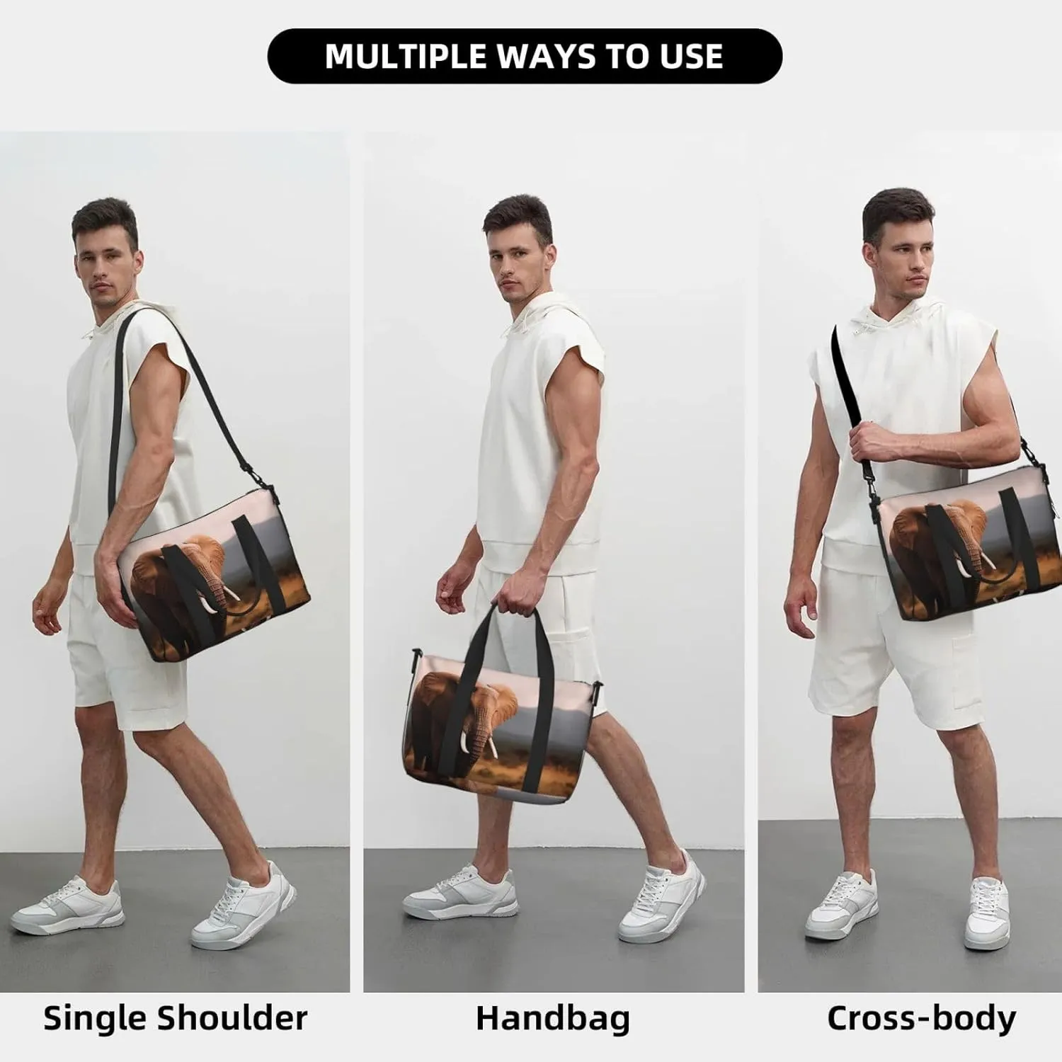 Sports Gym Bag for Women Men Travel Duffel Bag Tote Weekender Bag Carry on Overnight Bag for Travel Swimming Fitness Workout Sports Walking Elephant Duffle Bag