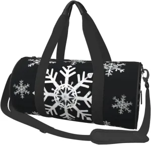 Sports Gym Bag for Women Men Travel Duffel Bag Tote Weekender Bag Carry on Overnight Bag for Travel Swimming Fitness Workout Sports White Snowflake Duffle Bag