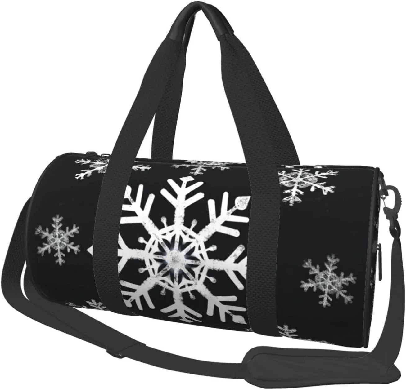 Sports Gym Bag for Women Men Travel Duffel Bag Tote Weekender Bag Carry on Overnight Bag for Travel Swimming Fitness Workout Sports White Snowflake Duffle Bag