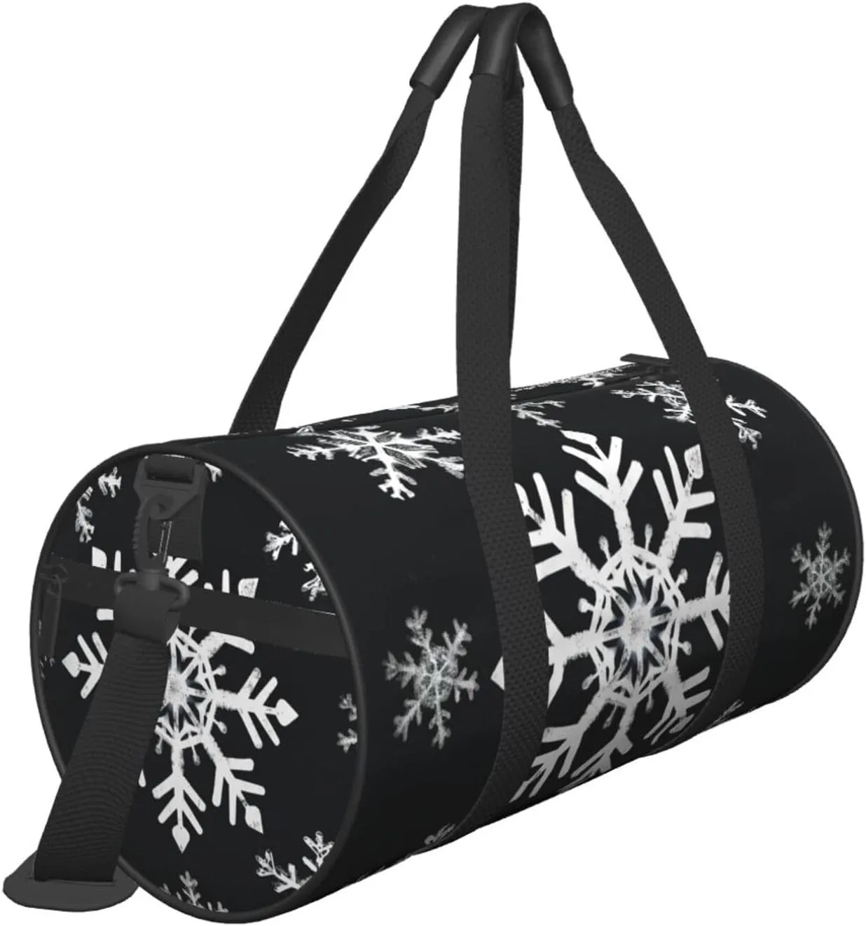 Sports Gym Bag for Women Men Travel Duffel Bag Tote Weekender Bag Carry on Overnight Bag for Travel Swimming Fitness Workout Sports White Snowflake Duffle Bag