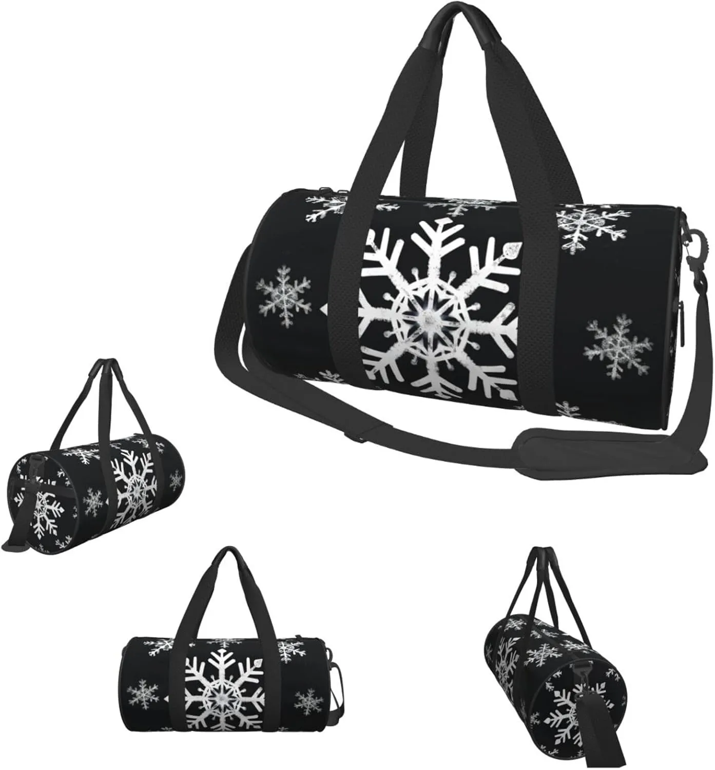 Sports Gym Bag for Women Men Travel Duffel Bag Tote Weekender Bag Carry on Overnight Bag for Travel Swimming Fitness Workout Sports White Snowflake Duffle Bag