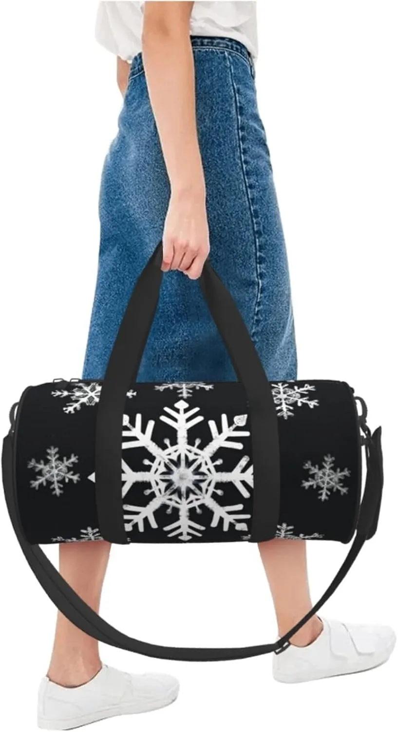Sports Gym Bag for Women Men Travel Duffel Bag Tote Weekender Bag Carry on Overnight Bag for Travel Swimming Fitness Workout Sports White Snowflake Duffle Bag