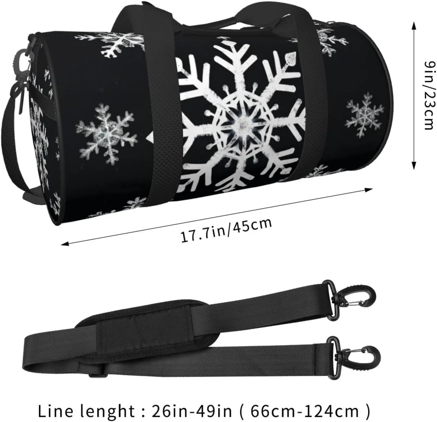 Sports Gym Bag for Women Men Travel Duffel Bag Tote Weekender Bag Carry on Overnight Bag for Travel Swimming Fitness Workout Sports White Snowflake Duffle Bag