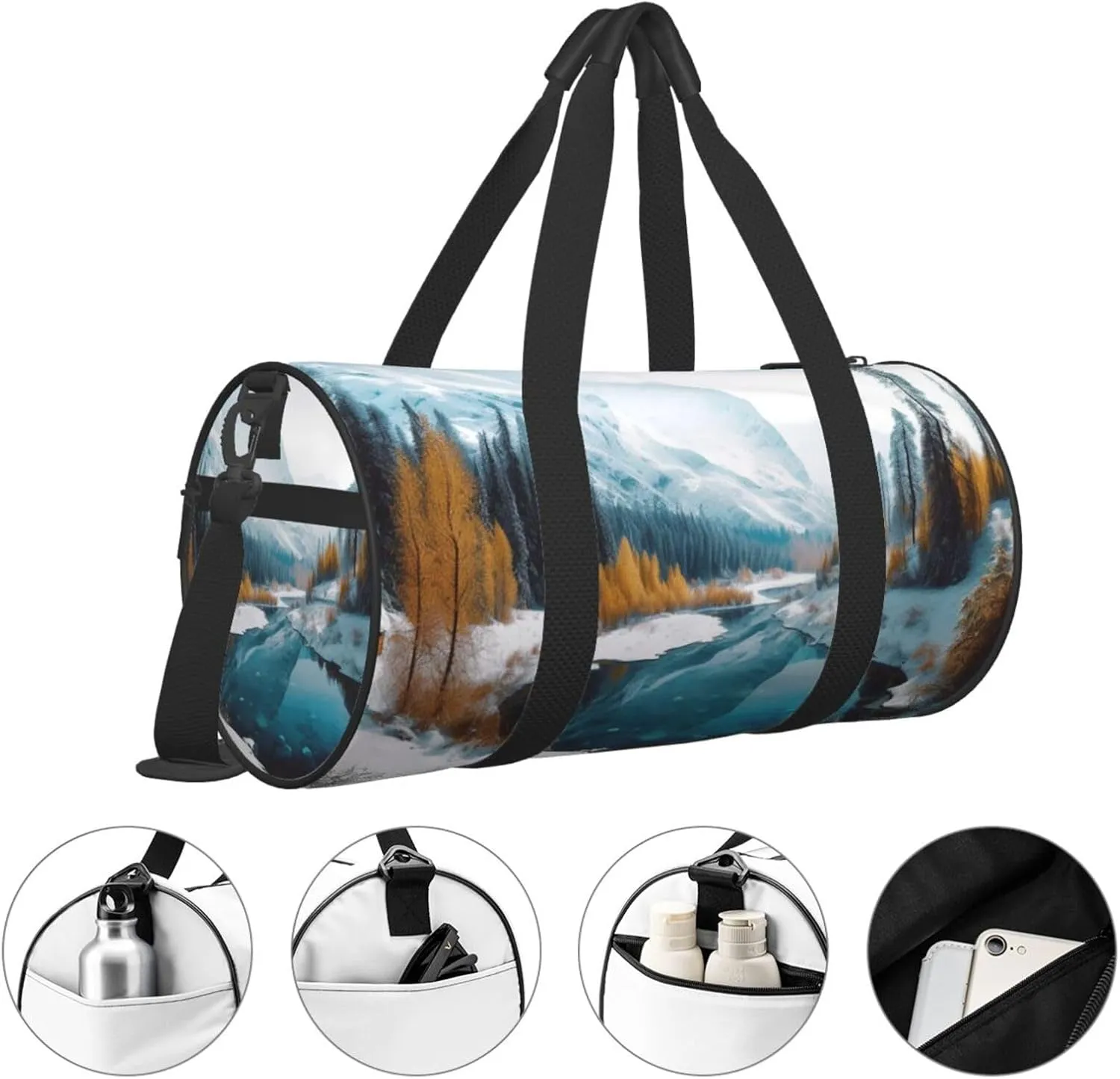 Sports Gym Bag for Women Men Travel Duffel Bag Tote Weekender Bag Carry on Overnight Bag for Travel Swimming Fitness Workout Sports Winter Mountains Snow Scene Duffle Bag