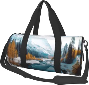 Sports Gym Bag for Women Men Travel Duffel Bag Tote Weekender Bag Carry on Overnight Bag for Travel Swimming Fitness Workout Sports Winter Mountains Snow Scene Duffle Bag