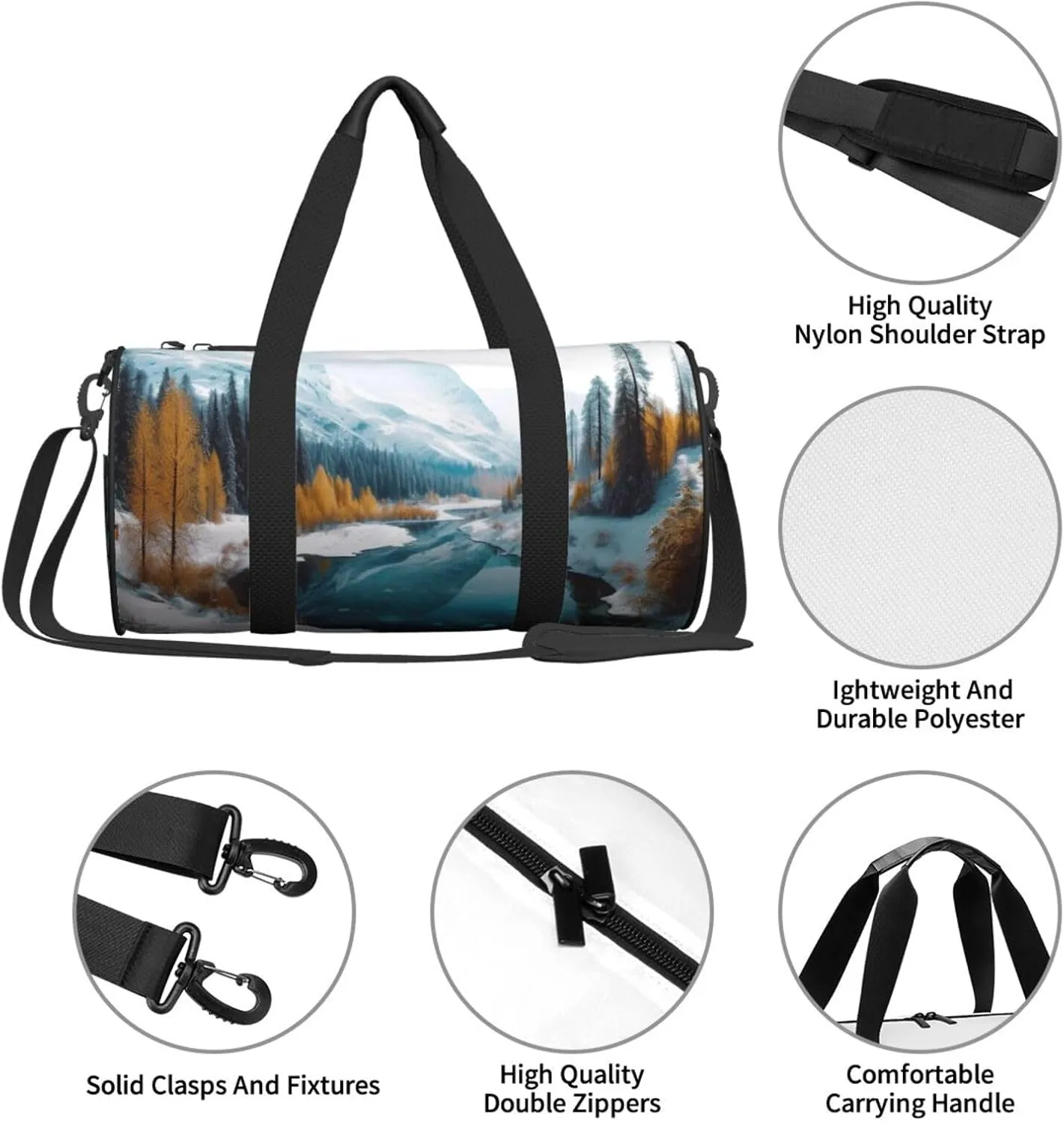 Sports Gym Bag for Women Men Travel Duffel Bag Tote Weekender Bag Carry on Overnight Bag for Travel Swimming Fitness Workout Sports Winter Mountains Snow Scene Duffle Bag