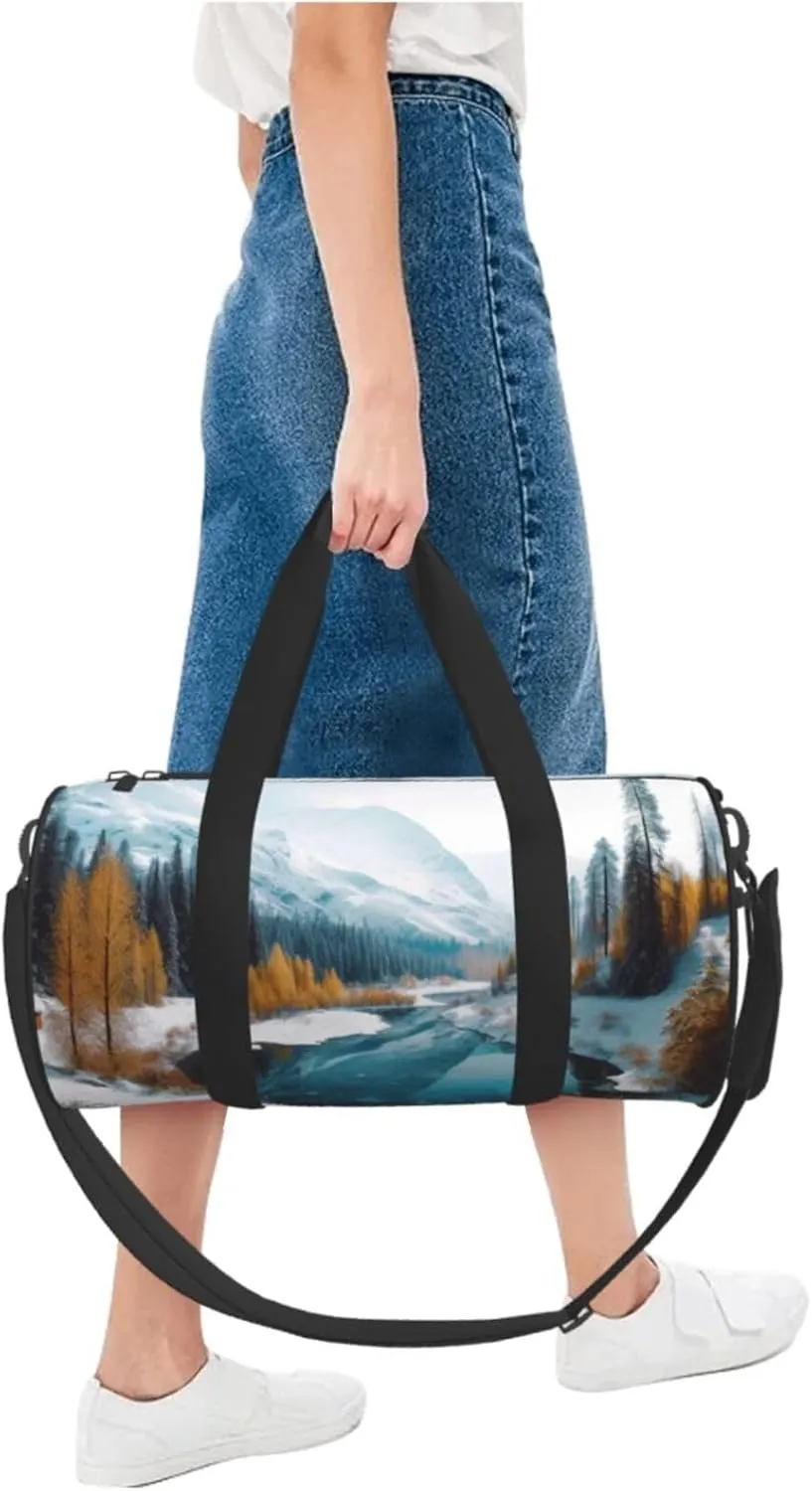 Sports Gym Bag for Women Men Travel Duffel Bag Tote Weekender Bag Carry on Overnight Bag for Travel Swimming Fitness Workout Sports Winter Mountains Snow Scene Duffle Bag