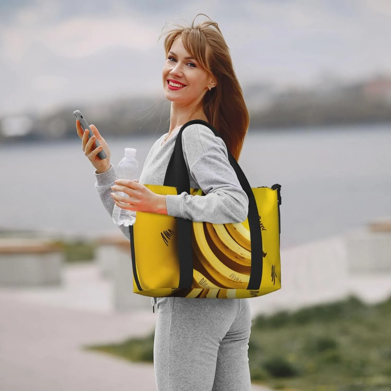 Sports Gym Bag for Women Men Travel Duffel Bag Tote Weekender Bag Carry on Overnight Bag for Travel Swimming Fitness Workout Sports Yellow Banana Duffle Bag
