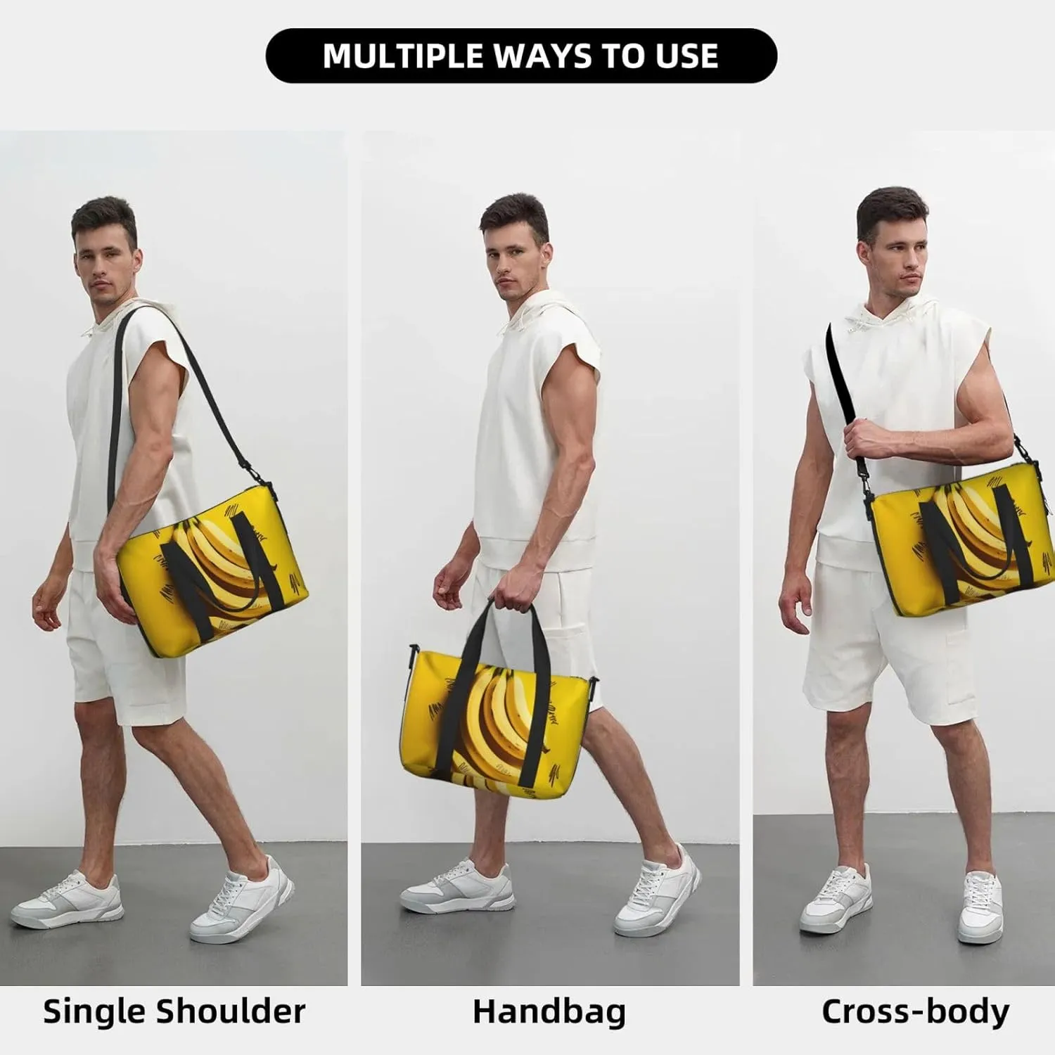 Sports Gym Bag for Women Men Travel Duffel Bag Tote Weekender Bag Carry on Overnight Bag for Travel Swimming Fitness Workout Sports Yellow Banana Duffle Bag