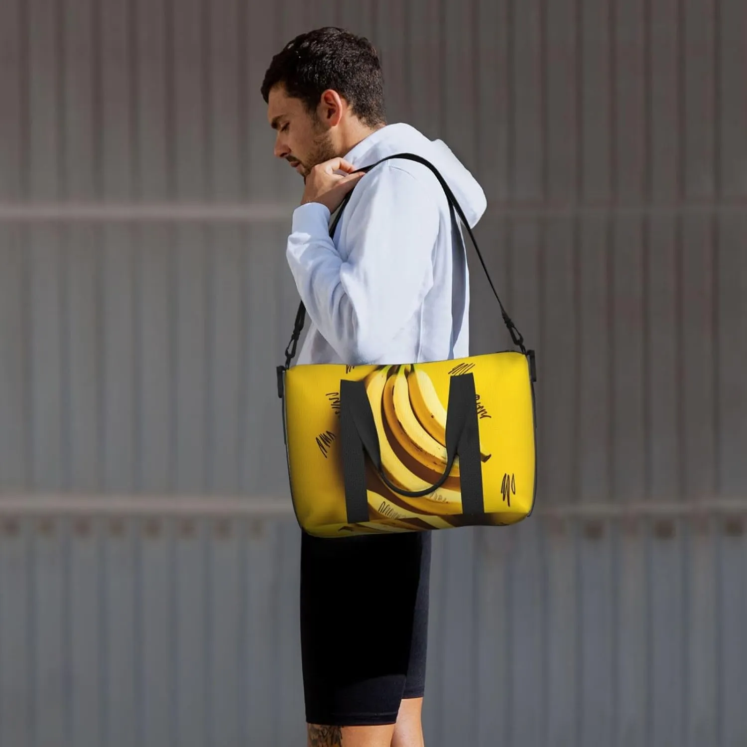 Sports Gym Bag for Women Men Travel Duffel Bag Tote Weekender Bag Carry on Overnight Bag for Travel Swimming Fitness Workout Sports Yellow Banana Duffle Bag