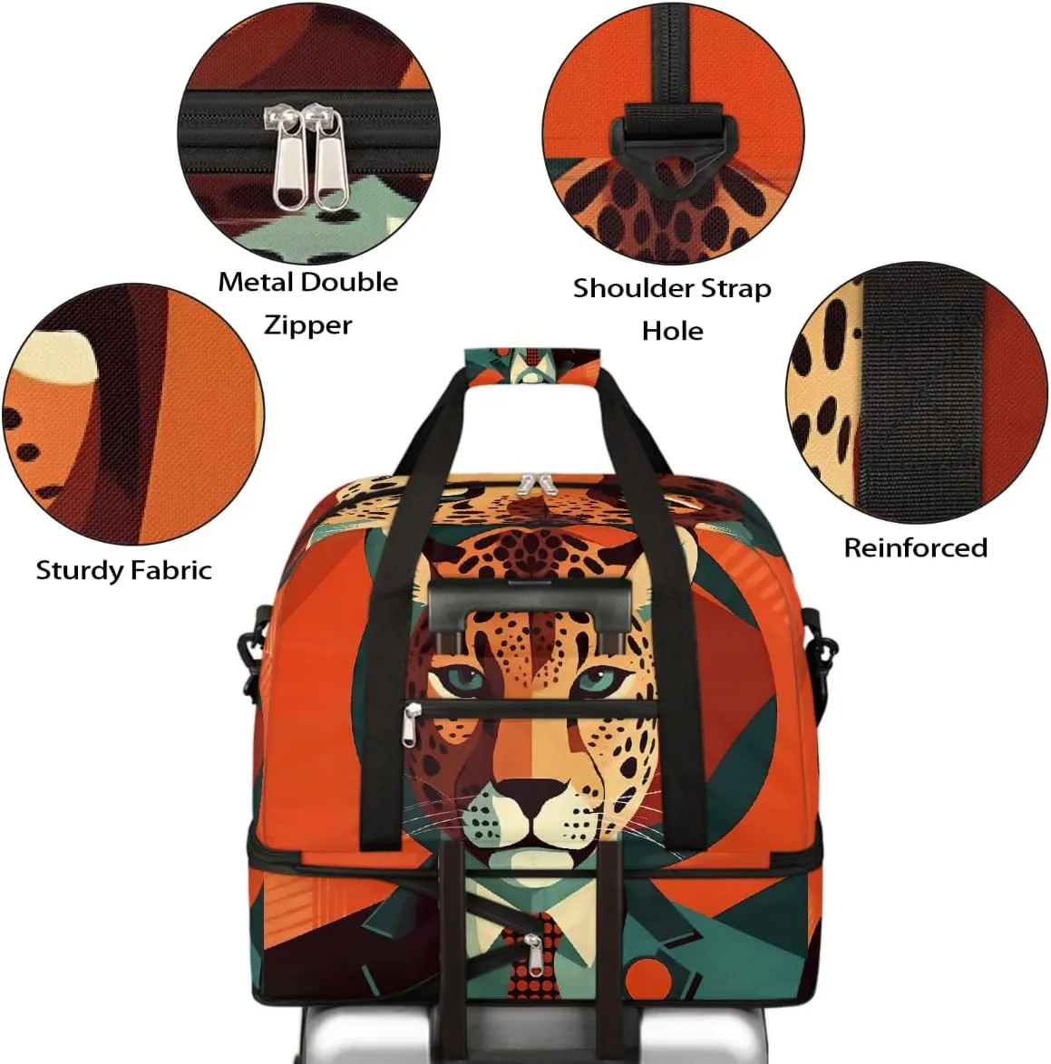 Sports Gym Bag Leopard Avatar Male Large Travel Duffel Bag With Shoe Compartment Foldable Waterproof Carry-On Weekend Travel Bags for Camping Overnight Yoga Hospital Travel Bags