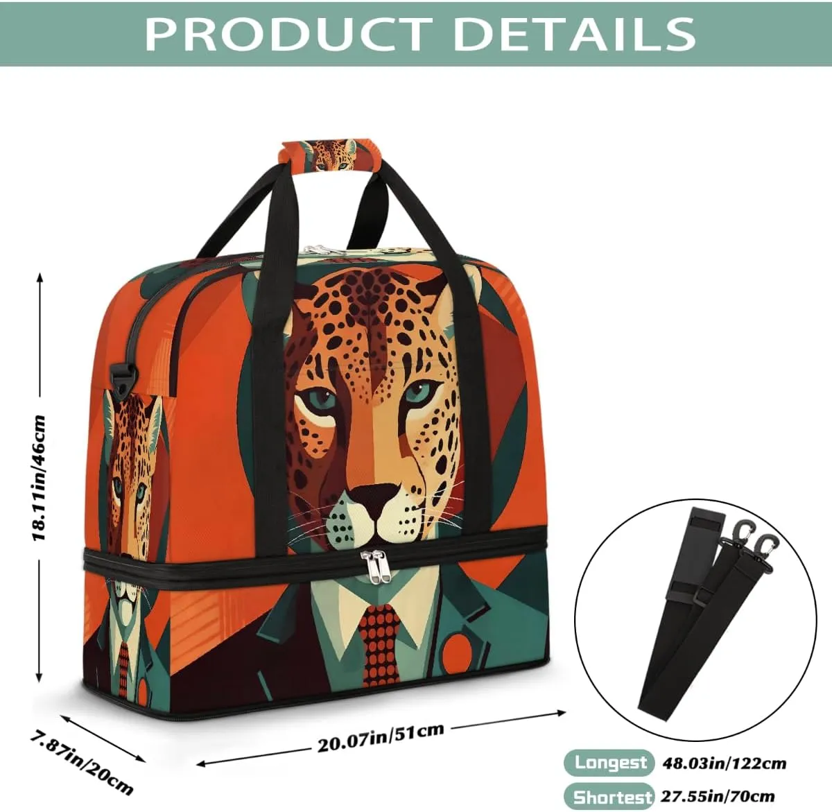 Sports Gym Bag Leopard Avatar Male Large Travel Duffel Bag With Shoe Compartment Foldable Waterproof Carry-On Weekend Travel Bags for Camping Overnight Yoga Hospital Travel Bags