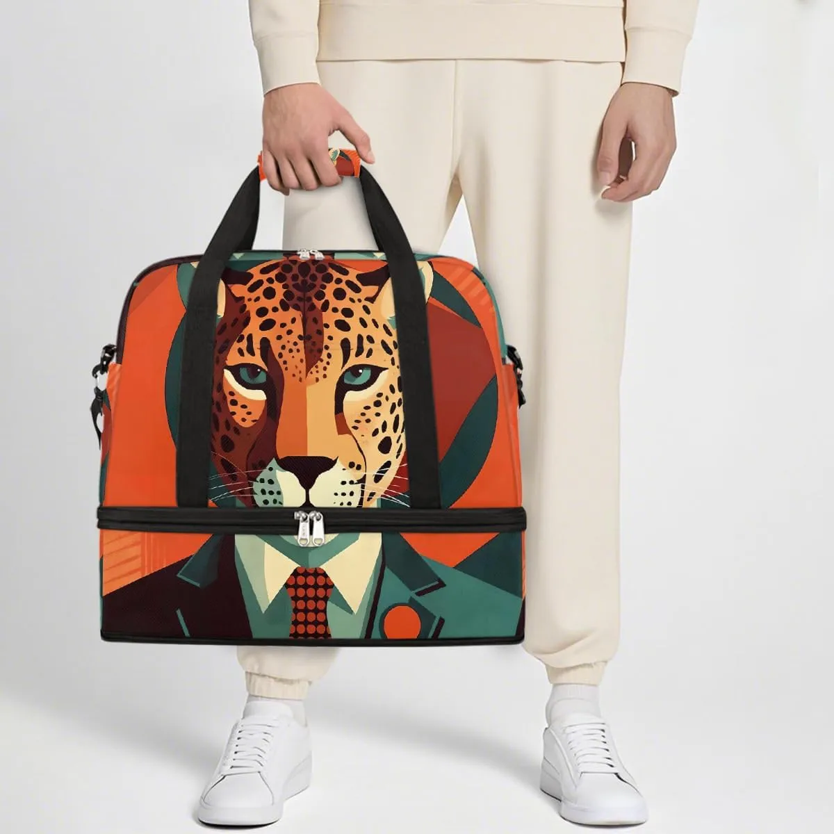 Sports Gym Bag Leopard Avatar Male Large Travel Duffel Bag With Shoe Compartment Foldable Waterproof Carry-On Weekend Travel Bags for Camping Overnight Yoga Hospital Travel Bags