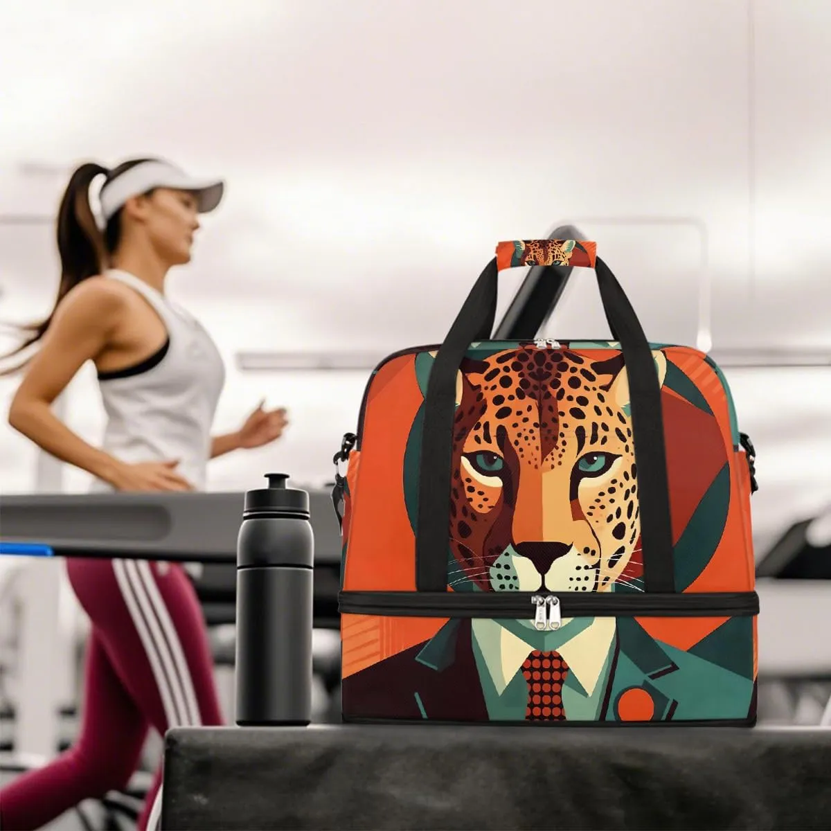 Sports Gym Bag Leopard Avatar Male Large Travel Duffel Bag With Shoe Compartment Foldable Waterproof Carry-On Weekend Travel Bags for Camping Overnight Yoga Hospital Travel Bags