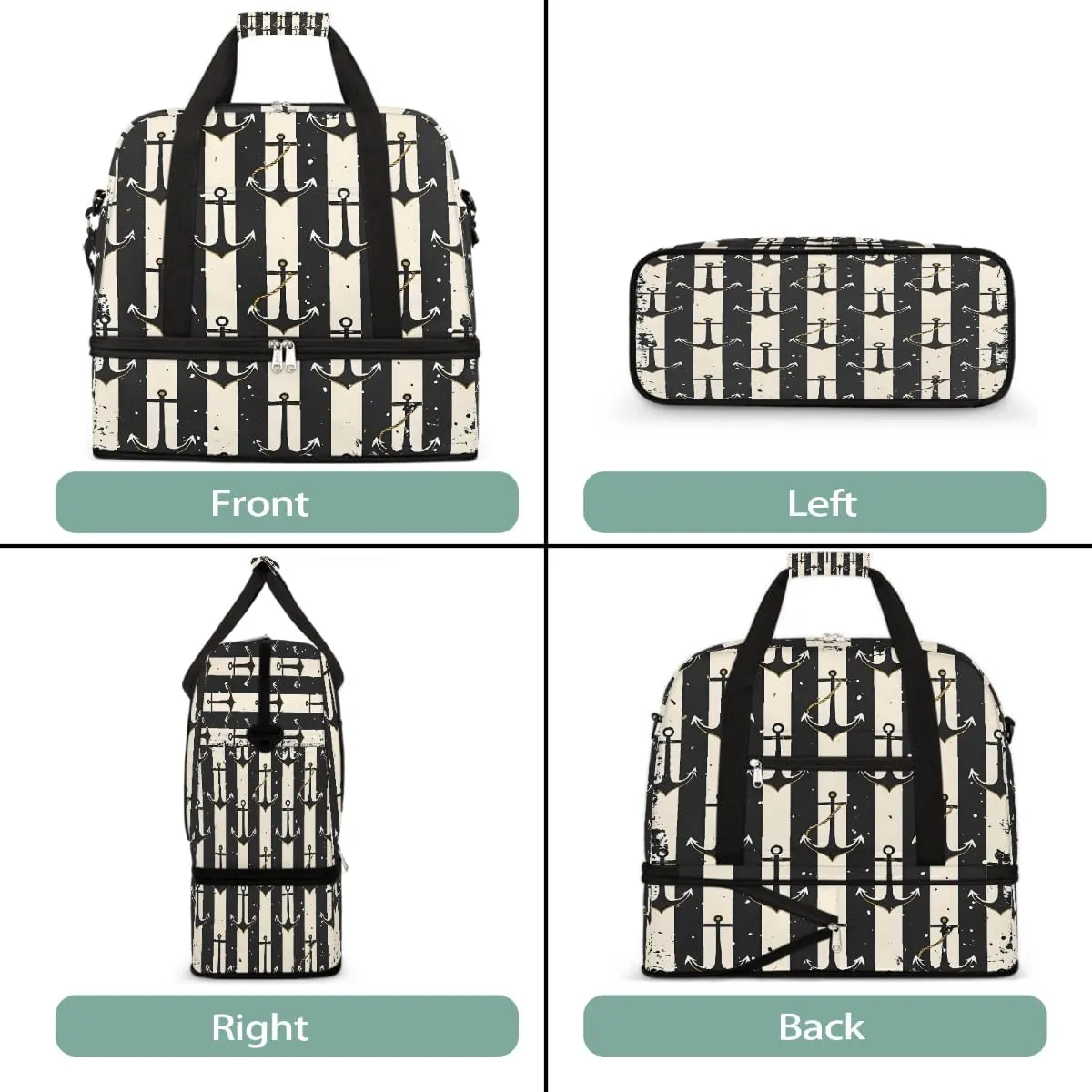 Sports Gym Bag Ocean Style Black And White Rectangle Large Travel Duffel Bag With Shoe Compartment Foldable Waterproof Carry-On Weekend Travel Bags for Camping Overnight Yoga Hospital Travel Bags