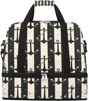 Sports Gym Bag Ocean Style Black And White Rectangle Large Travel Duffel Bag With Shoe Compartment Foldable Waterproof Carry-On Weekend Travel Bags for Camping Overnight Yoga Hospital Travel Bags