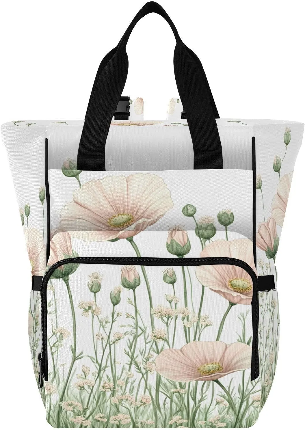 Spring Flowers Diaper Bag Backpack, Unisex Travel Baby Backpack Diaper Bags with Stroller Straps & Pacifier Case, Large Capacity Waterproof Diaper Backpack