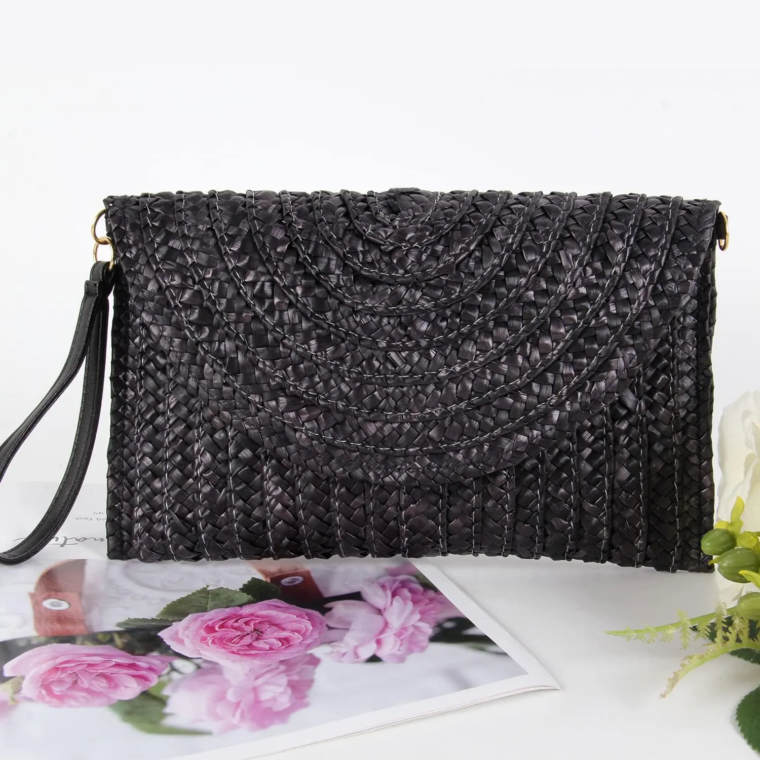 Straw Clutch Purse Bags for Women Summer Beach Purse Woven Straw Shoulder Bags Beach Clutch Bags