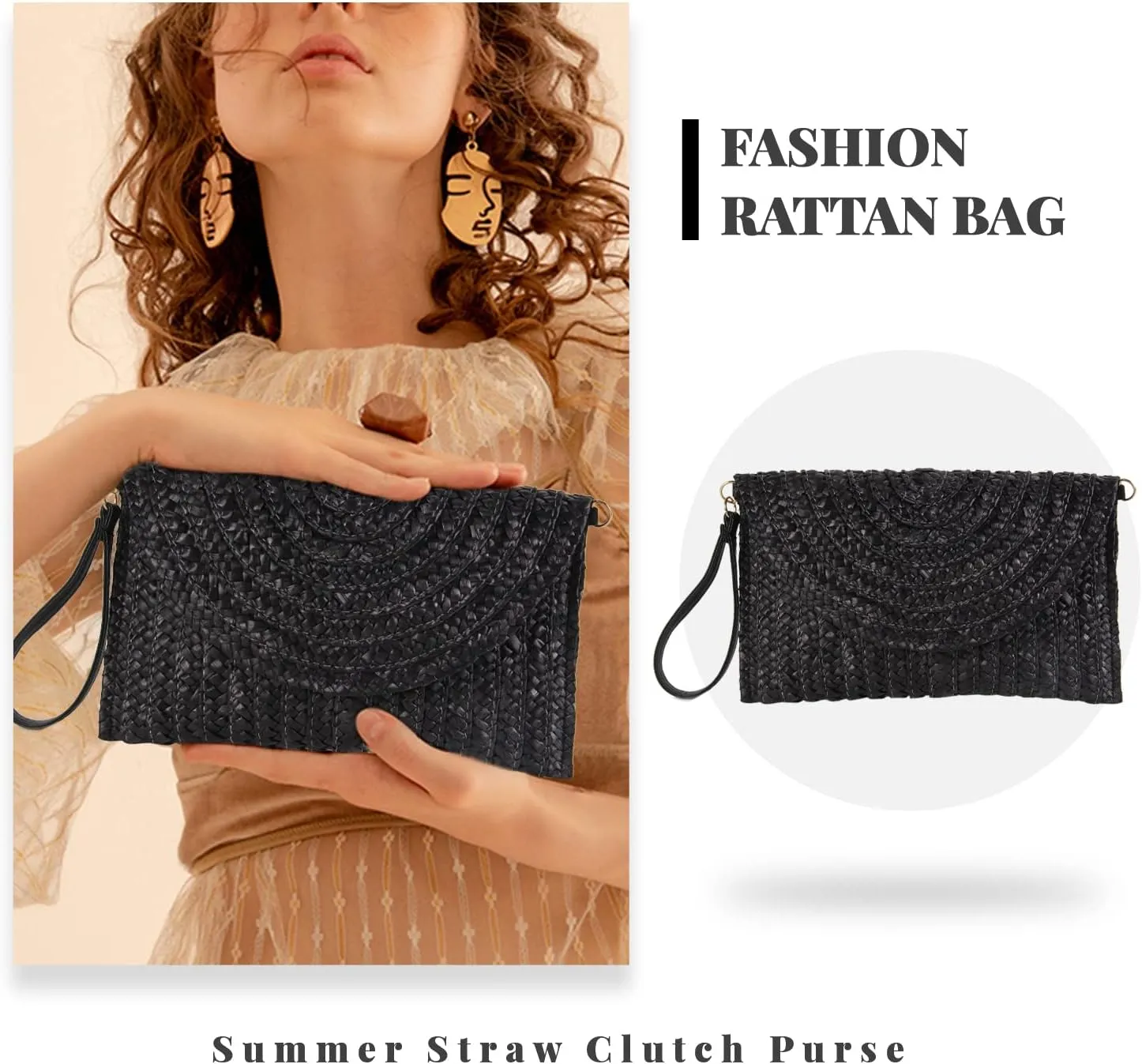 Straw Clutch Purse Bags for Women Summer Beach Purse Woven Straw Shoulder Bags Beach Clutch Bags