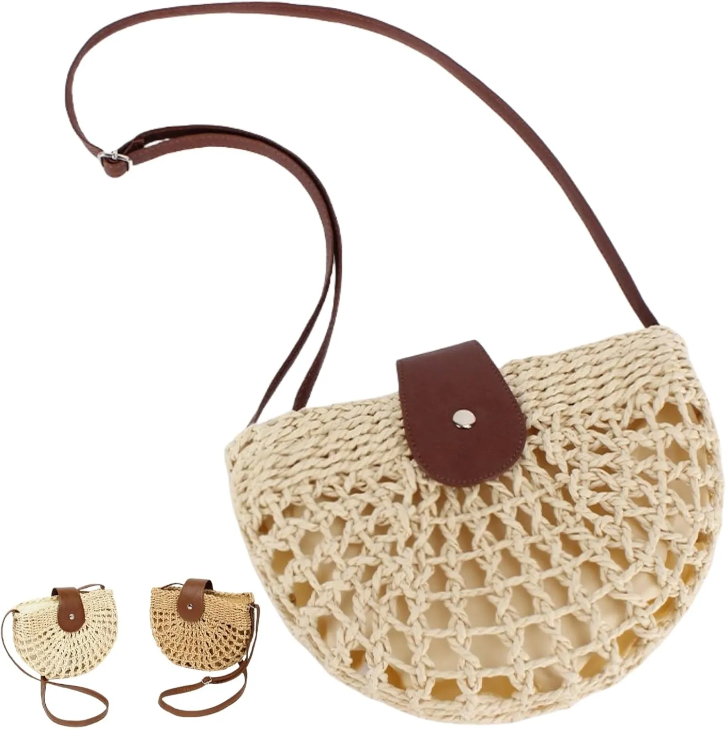 Straw Crossbody Bags for Women Trendy Boho Semicircular Shape Hollow Out Bag Chic Elegant Summer Beach Vacation Outfit