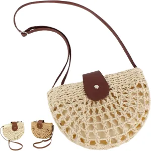 Straw Crossbody Bags for Women Trendy Boho Semicircular Shape Hollow Out Bag Chic Elegant Summer Beach Vacation Outfit