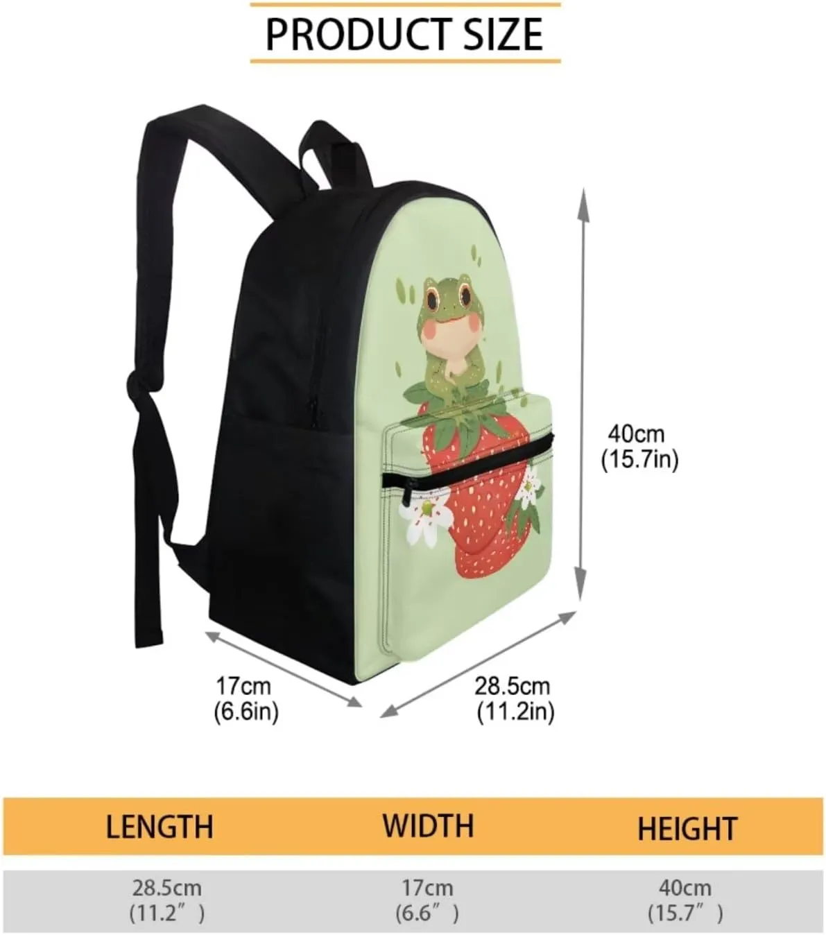 Strawberry Frog School Bags for Kids With Lunch Bag Pencil Case Cute Bookbag Elementary School Backpack for Girls Boys Ages 5-8/8-12 Primary Students Book Bags 3Rd/4Th/5Th/6Th Grade