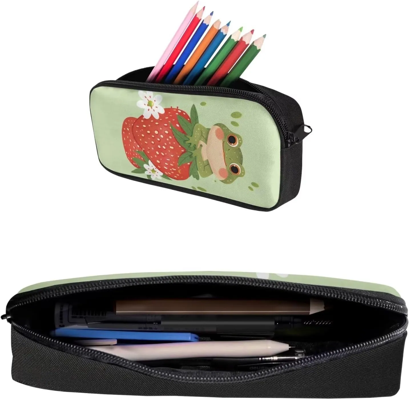 Strawberry Frog School Bags for Kids With Lunch Bag Pencil Case Cute Bookbag Elementary School Backpack for Girls Boys Ages 5-8/8-12 Primary Students Book Bags 3Rd/4Th/5Th/6Th Grade