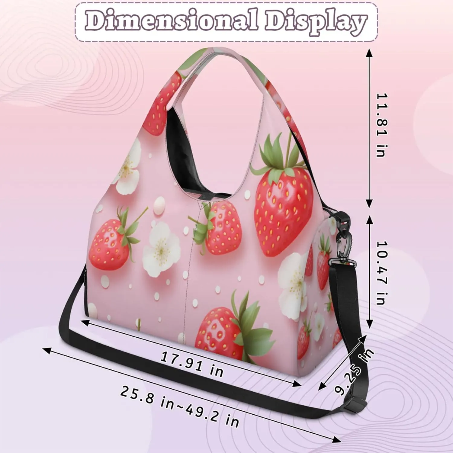 Strawberry Pink Beauty Waterproof Gym Bag for Men Women, Sports Duffel Bag with Shoe Compartment Yoga Mat Holder, Portable Large Travel Bag for Fitness, Camping, Weekend Trips