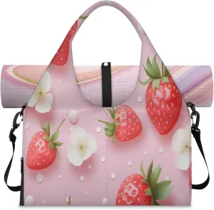 Strawberry Pink Beauty Waterproof Gym Bag for Men Women, Sports Duffel Bag with Shoe Compartment Yoga Mat Holder, Portable Large Travel Bag for Fitness, Camping, Weekend Trips