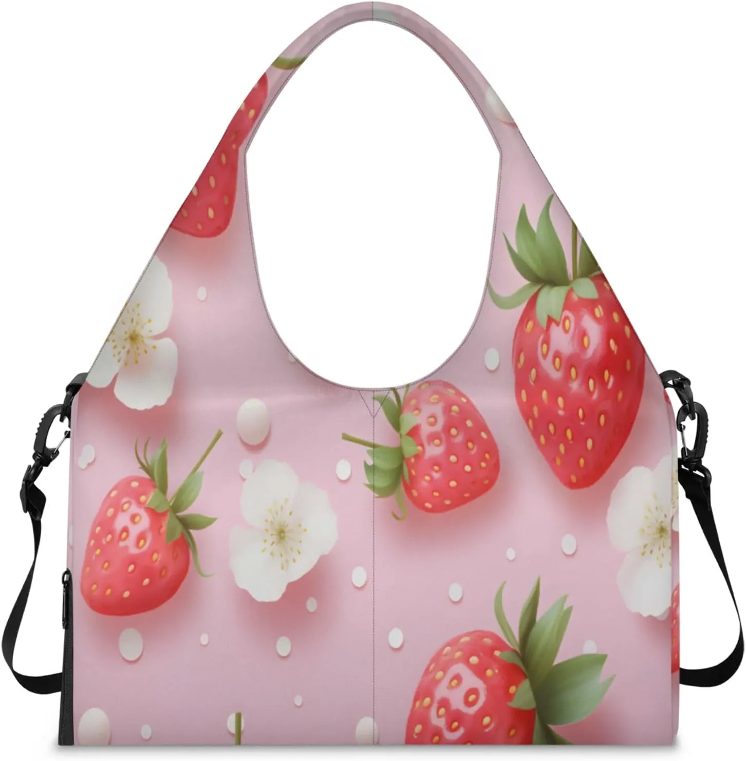 Strawberry Pink Beauty Waterproof Gym Bag for Men Women, Sports Duffel Bag with Shoe Compartment Yoga Mat Holder, Portable Large Travel Bag for Fitness, Camping, Weekend Trips