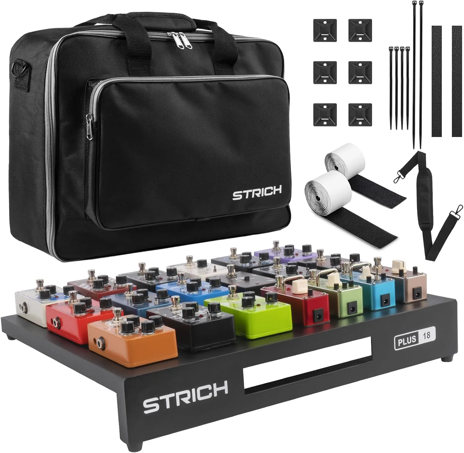 STRICH Guitar Pedal Board Extra Large Size, Aircraft Grade Aluminum 2.6lb Lightweight Pedalboard 18'' x 14.6'' Effect Pedals board with Carry Bag, PLUS 18 (Angled)