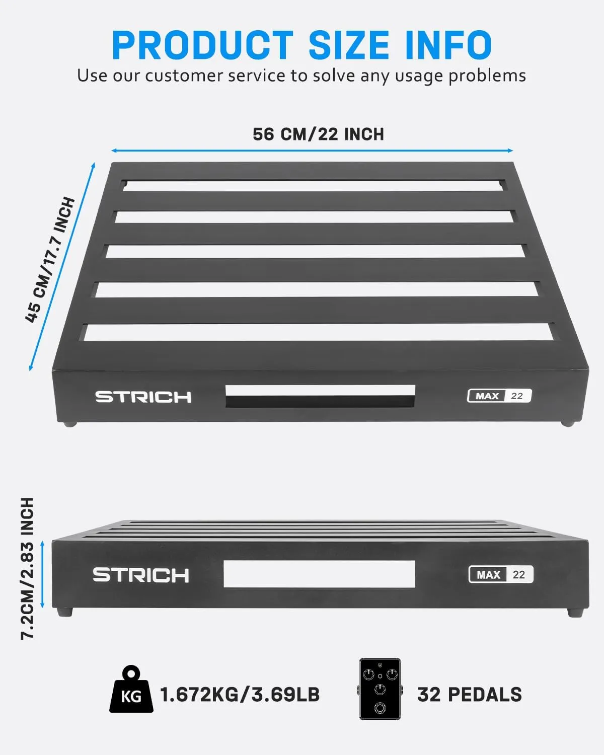 STRICH Guitar Pedal Board Extra Large Size, Aircraft Grade Aluminum 3.69lb Lightweight Pedalboard 22'' x 17.7'' Effect Pedals board with Carry Bag, MAX 22 (Angled)